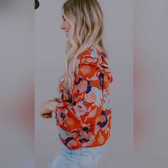 BUCKETLIST Red Floral Ruffle Blouse Size M - Picture 3 of 10